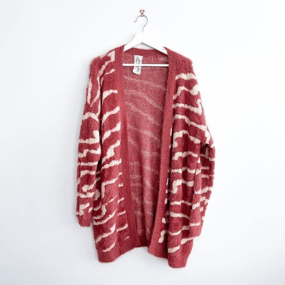 NWOT Sadie & Sage Womens Zebra Stripe Cardigan Rust Cream Size Small - Picture 1 of 8